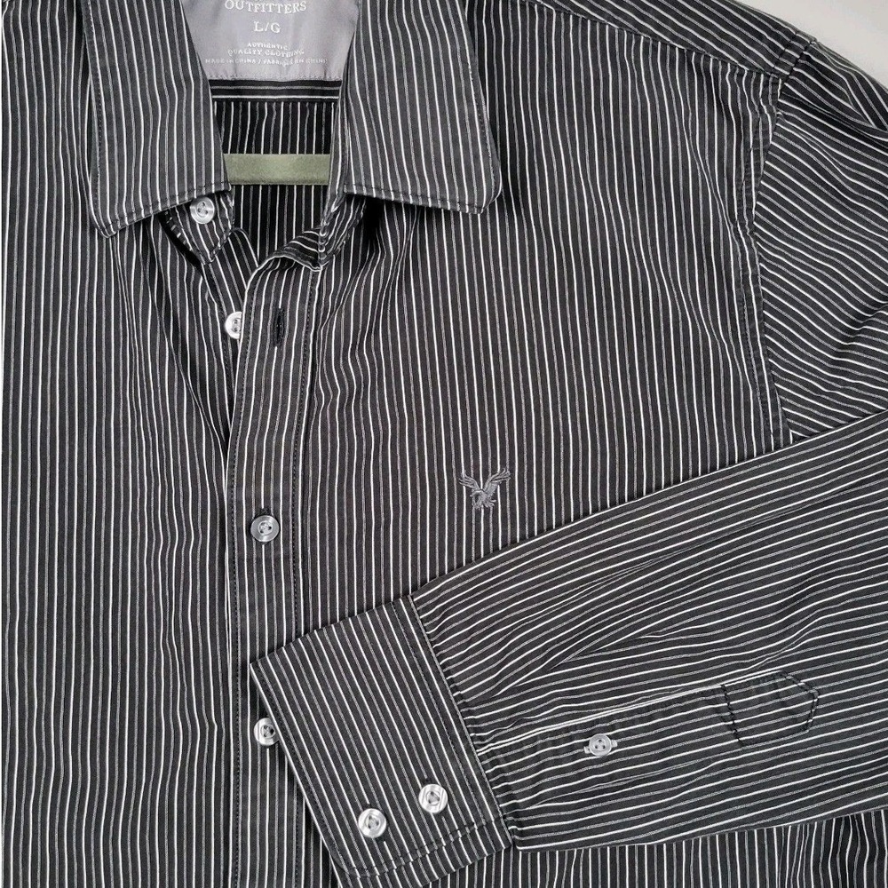 American Eagle Shirt Mens L Black Striped Button Up‎ Long Sleeve Vintage Fit